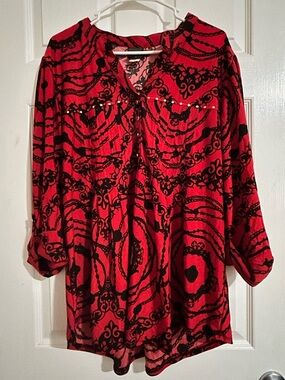 Red and Black Printed Women's Tunic Top by
